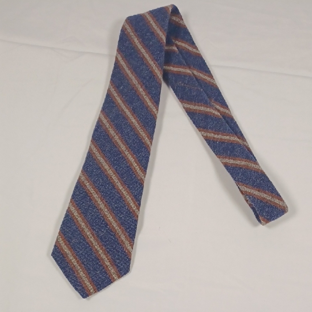 John Henry Saxony Wool Blue Brown Gray Tie Short Standard Vintage